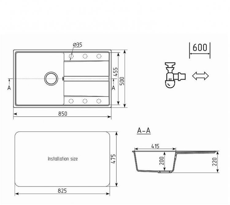 Кухонная мойка Ulgran Quartz Prima 850-06 Трюфель Кухонная мойка Ulgran Quartz Prima 850-06 Трюфель