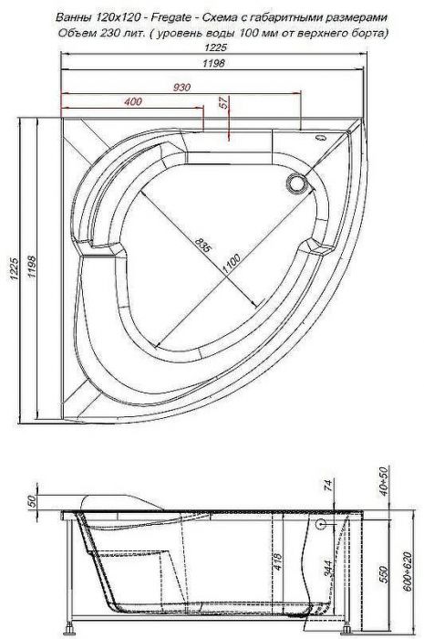 Акриловая ванна Aquanet Fregate 120x120 205488 без гидромассажа