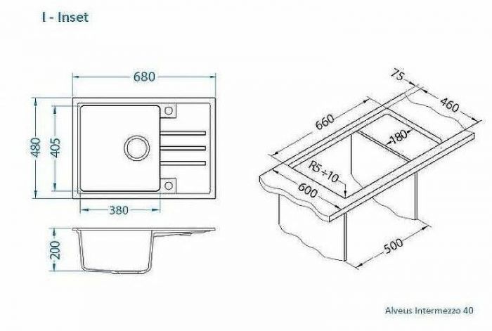 Кухонная мойка Alveus Granital Intermezzo 40 G91 Carbon 680x480x200 1144968 Угольная