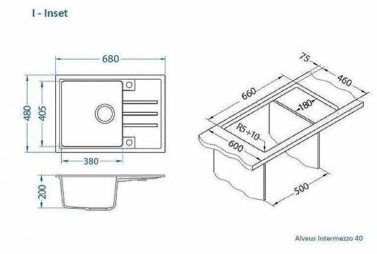 Кухонная мойка Alveus Granital Intermezzo 40 G91 Carbon 680x480x200 1144968 Угольная