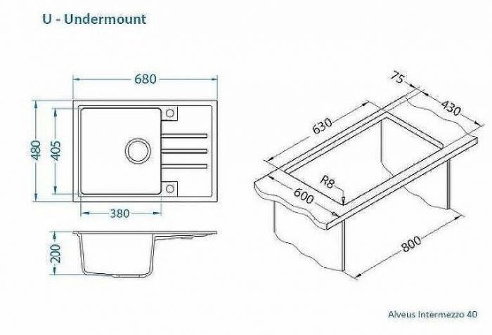 Кухонная мойка Alveus Granital Intermezzo 40 G91 Carbon 680x480x200 1144968 Угольная