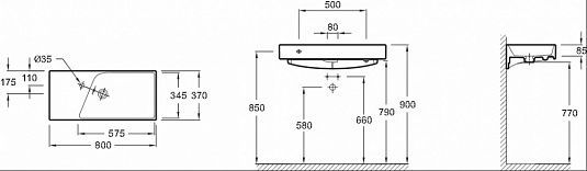 Раковина Jacob Delafon Rythmik EXP112-00, 80x37 см