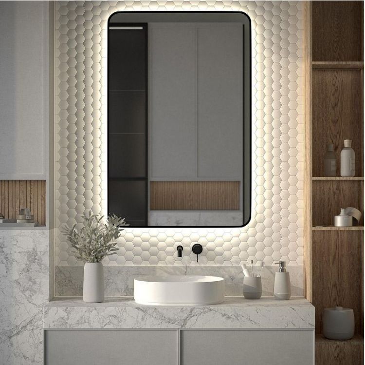 Зеркало Defesto Aura 80х120 DF 2970 с подсветкой 38W-4500K/Без выключателя/Нейтральный белый свет/Черная рама