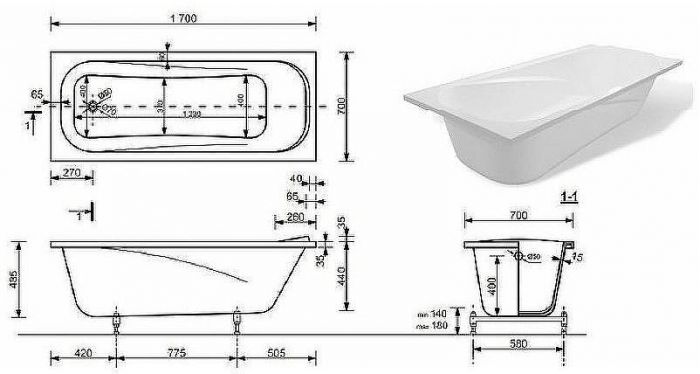Ванна из искусственного камня Creto Nova 170x70 23-1112 без гидромассажа