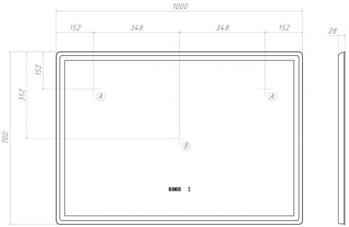 Зеркало Vigo Geometry Luxe 100 211 с подсветкой с бесконтактным выключателем с диммером с подогревом и часами