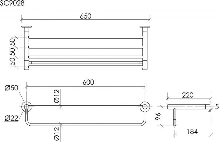 Полка SANCOS Base для полотенец, хром, SC9028CH