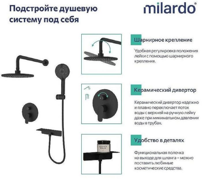 Душевая система Milardo Rora RORBL02M67 Черная матовая