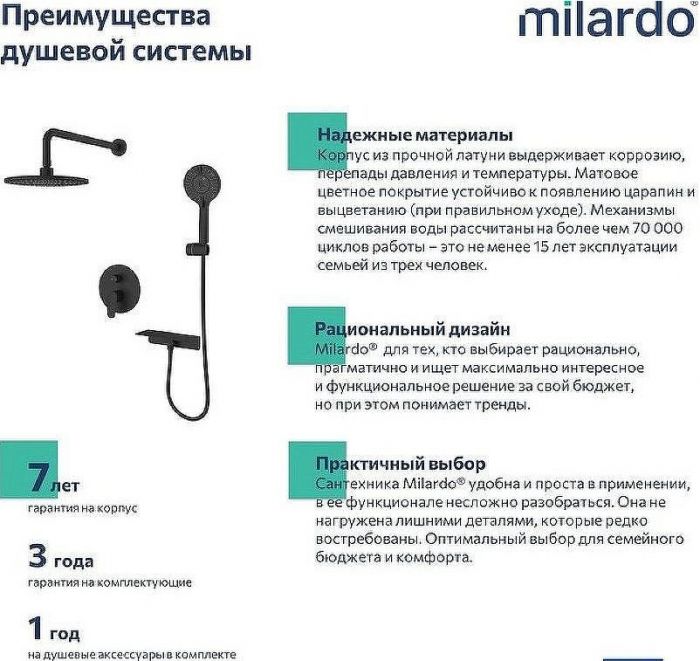 Душевая система Milardo Rora RORBL02M67 Черная матовая