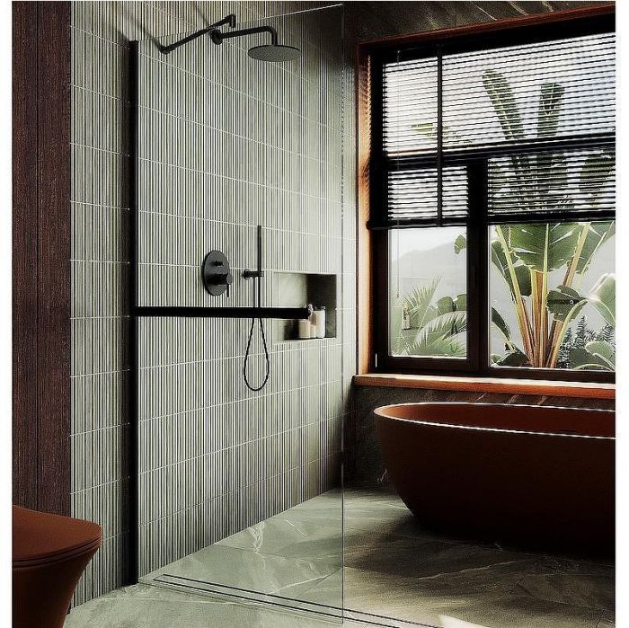 Душевая перегородка Maybah Glass MGD-708-6ш 1090x1950 в широком профиле Черный стекло прозрачное