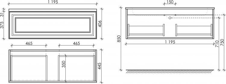 Тумба подвесная SANCOS под раковину Very, Doha Soft 1195х445х406, VR120SM
