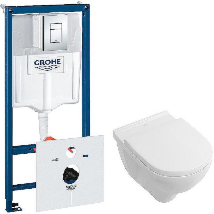 Комплект унитаза Villeroy&Boch O Novo 5660H101 с инсталляцией Grohe Rapid SL 38775001 с сиденьем Микролифт и клавишей смыва Хром