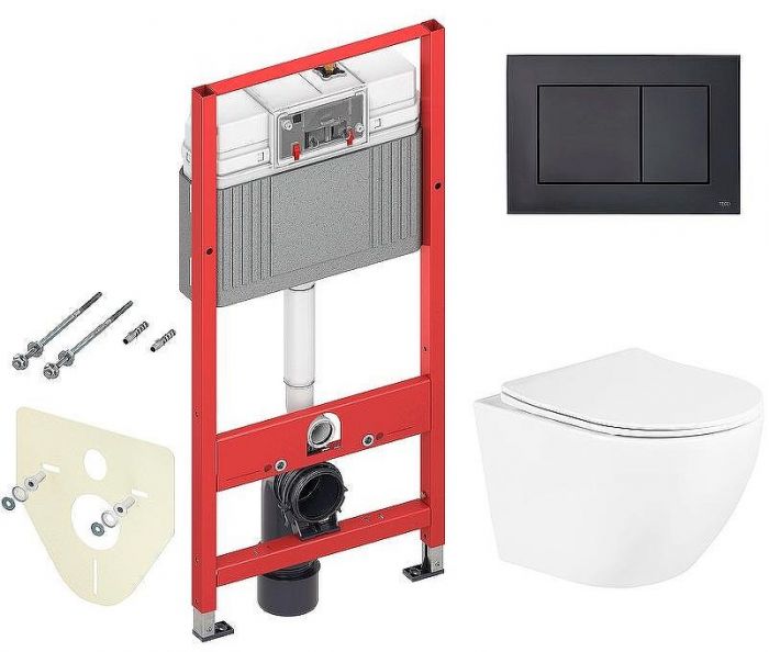 Комплект унитаза BelBagno Uno BB3105CHR/SC с инсталляцией Tece Now 9400414 с сиденьем Микролифт и Черной матовой клавишей смыва