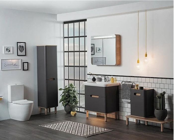 Шкаф пенал Vitra Sento 40 L 60856 подвесной с бельевое корзиной Антрацит матовый