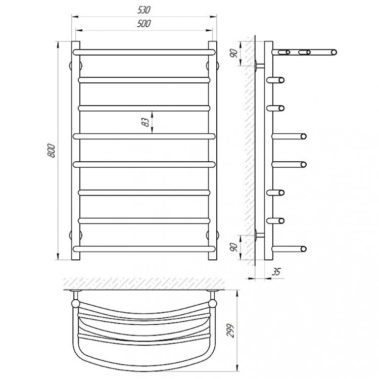 Полотенцесушитель электрический Laris Евромикс с полочкой П8 80х50
