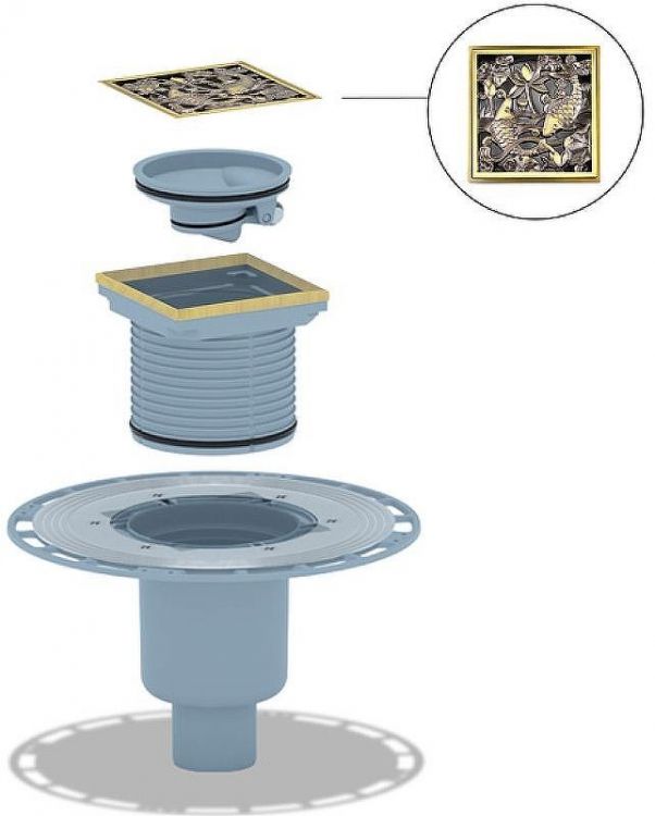 Душевой трап Bronze de Luxe Рыбы 21980-5902 с решеткой Бронза