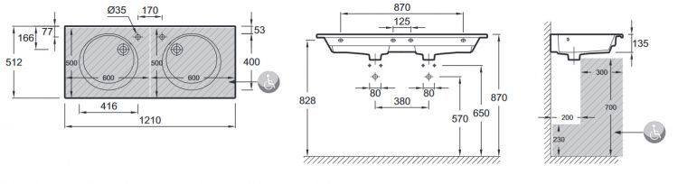 Двойная раковина Jacob Delafon Odeon Rive Gauche EXAT112-Z-00, 120x51 см Двойная раковина Jacob Delafon Odeon Rive Gauche EXAT112-Z-00, 120x51 см