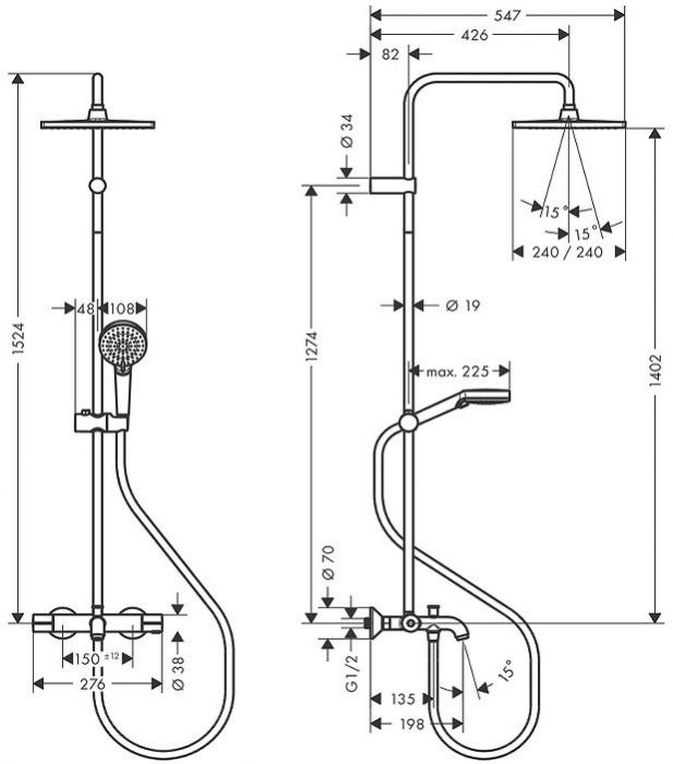 Hansgrohe Vernis Shape Душевая система, настенная, 1jet, цвет: черный матовый