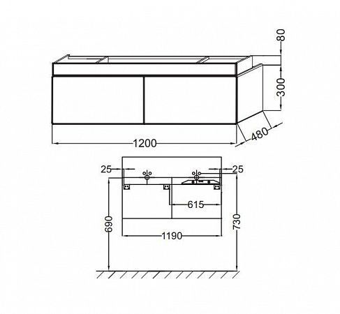 Тумба для раковины Terrace, 120 см, цвет коричневый лак [EB1188-N23]