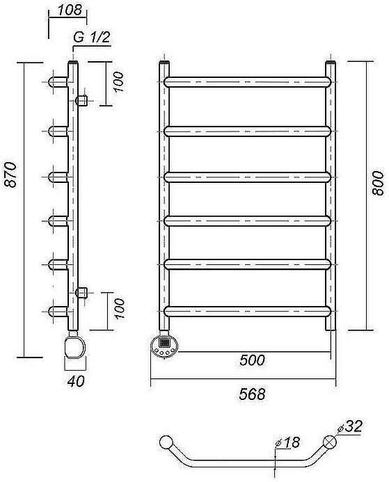 Электрический полотенцесушитель Domoterm Лаура П6 500x800 EL Хром