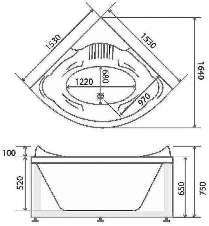 Акриловая ванна BellSan Селена 153x153 4627171531452 с гидромассажем