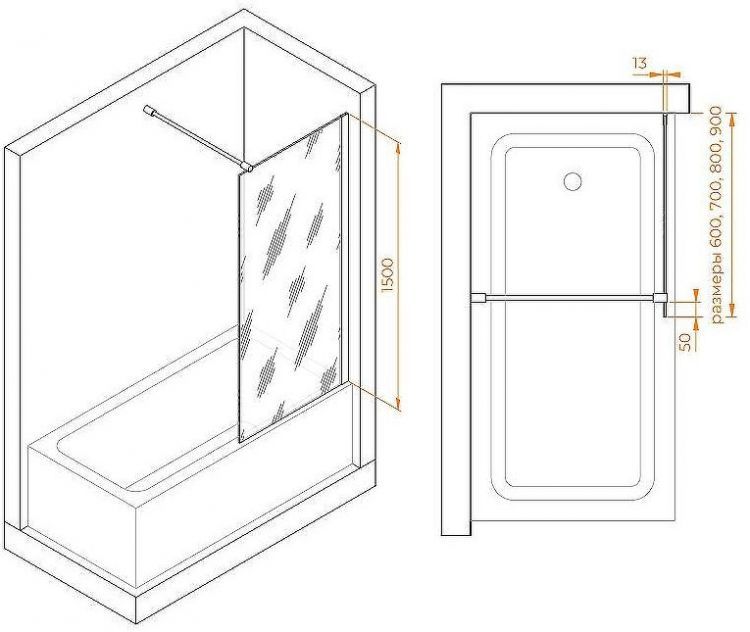 Шторка на ванну RGW Screens SC-051 80х150 351105108-31 профиль Хром стекло тонированное