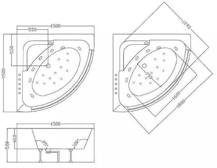 Акриловая ванна Ceruttispa С-401А 150x150 10353 с гидромассажем Акриловая ванна Ceruttispa С-401А 150x150 10353 с гидромассажем