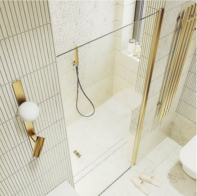 Душевая дверь Maybah Glass MGD-797-3 600x1980 на монопетле Золото стекло прозрачное