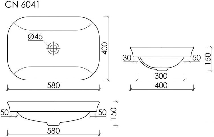 Умывальник CERAMICANOVA Element прямоугольный встраиваемый сверху в столешницу CN6041