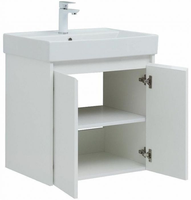 Тумба с раковиной Aquanet Nova Lite 60 302523 подвесная Белый глянец