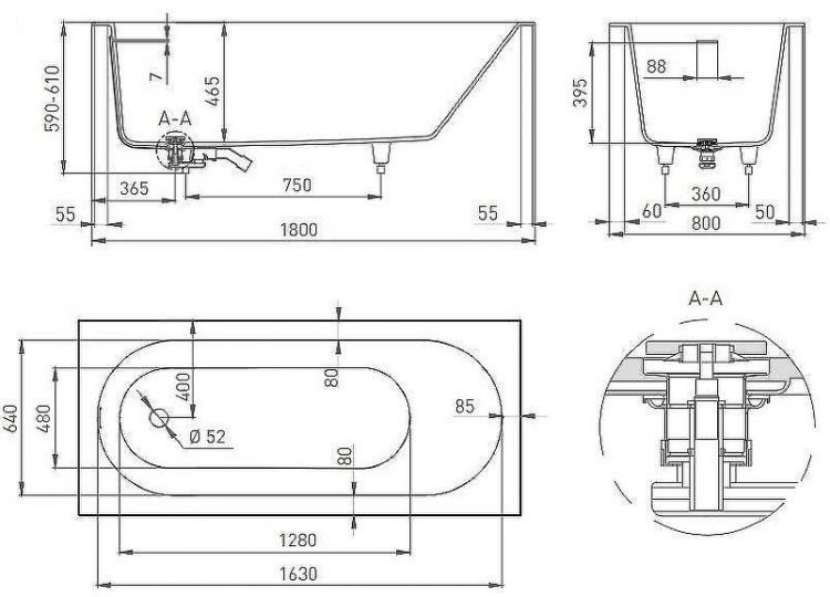 Ванна из искусственного камня Salini Ornella Kit 180х80 102422M Белая матовая