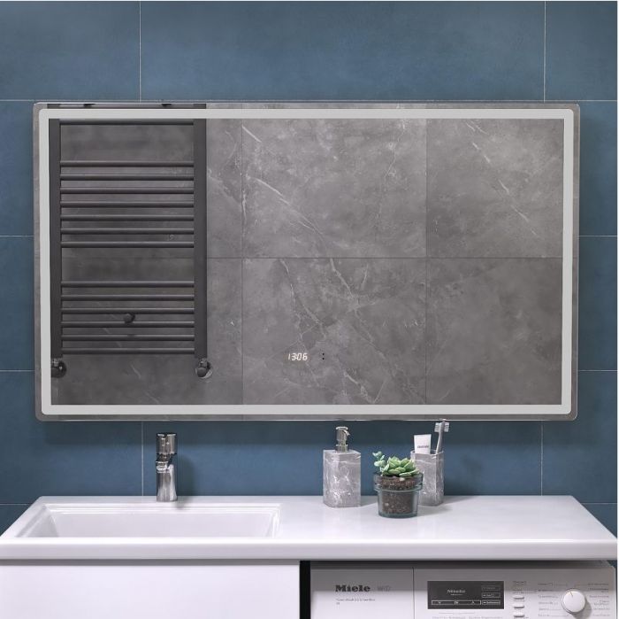 Зеркало Vigo Geometry Luxe 120 212 с подсветкой с бесконтактным выключателем с диммером с подогревом и часами