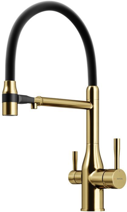 Смеситель для кухни Sancos Garda с гибким изливом, цвет брашированное золото/черный, SC4009BG