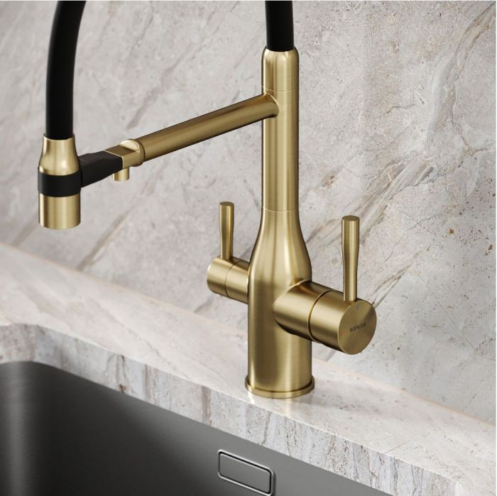 Смеситель для кухни Sancos Garda с гибким изливом, цвет брашированное золото/черный, SC4009BG