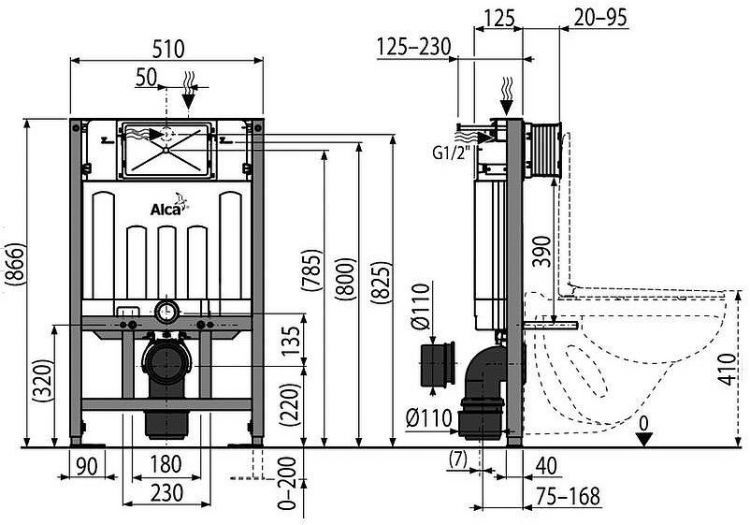 Инсталляция Alcaplast Sadromodul AM101/850-0001 (AM101/850) для унитаза со смывным бачком