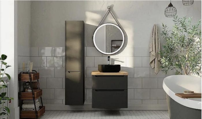 Шкаф пенал Jorno Wood 33 Wood.04.150/P/GR подвесной Серый