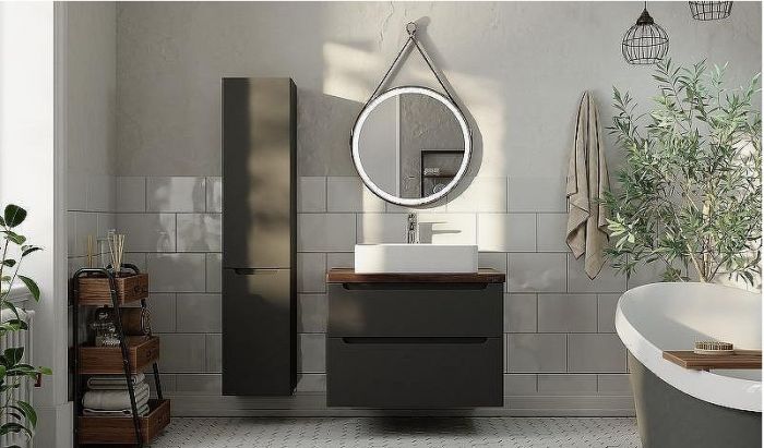 Шкаф пенал Jorno Wood 33 Wood.04.150/P/GR подвесной Серый