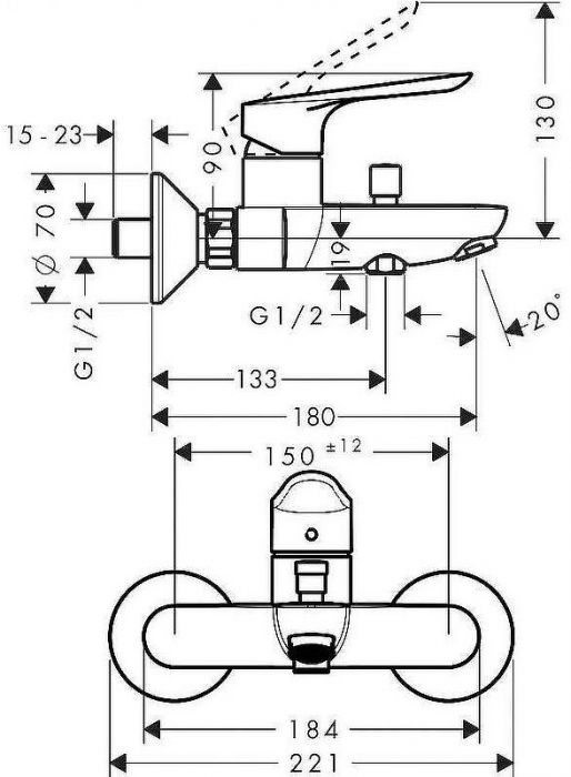 Смеситель для ванны Hansgrohe Logis E 71403000 Хром