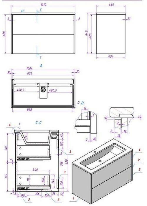 Тумба под раковину La Fenice Simpla Twin 100 FNC-01-SIM-BG-100-2 подвесная Синяя матовая