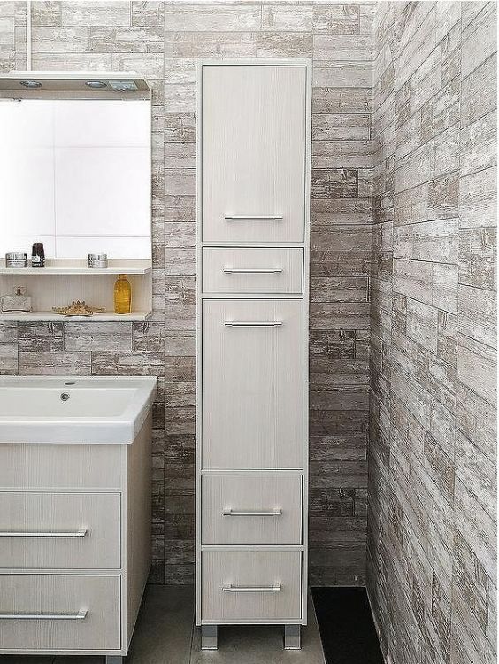 Шкаф пенал Бриклаер Чили 35 4627125414978 с бельевой корзиной Светлая лиственница