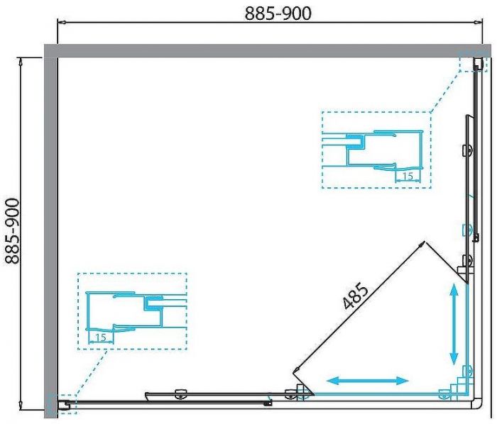 Душевой уголок BelBagno Due 90х90 DUE-A-2-90-C-Cr профиль Хром стекло прозрачное