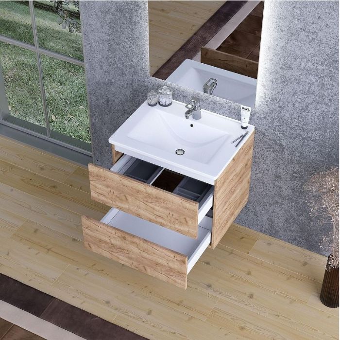 Тумба с раковиной SanVit Кубэ-2 60 kkube2060dub подвесная цвет Дуб