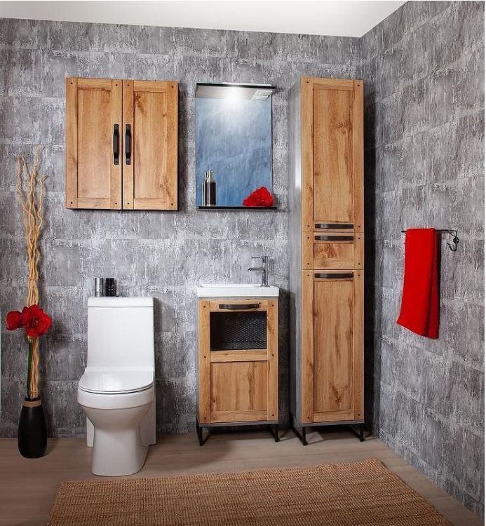 Шкаф пенал Бриклаер Лофт 35 4627125413360 с бельевой корзиной Метрополитен грей