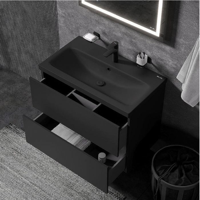 Комплект мебели для ванной AM.PM Gem 75 BK90GN подвесной Черный матовый со смесителем для раковины и аксессуарами