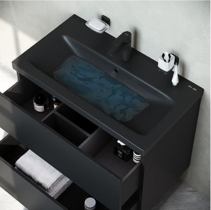 Комплект мебели для ванной AM.PM Gem 75 BK90GN подвесной Черный матовый со смесителем для раковины и аксессуарами