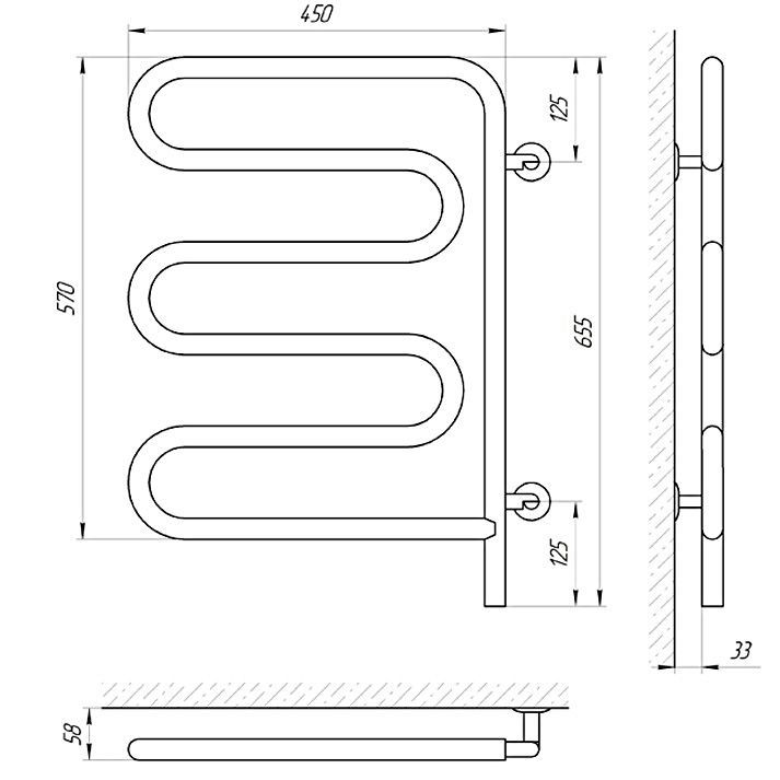 Полотенцесушитель электрический Laris Ш-образный поворотный 57х45