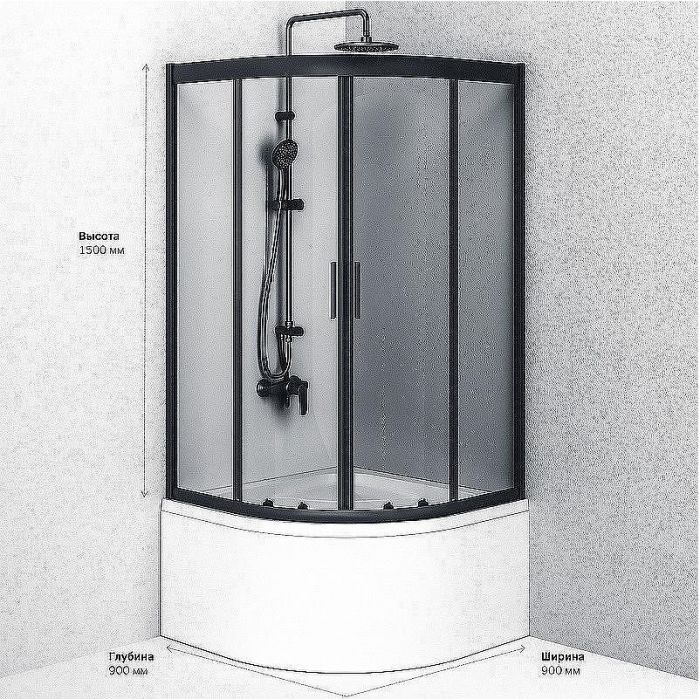 Душевой уголок AM.PM Gem 90х90 W90G-401A090BT профиль Черный матовый стекло прозрачное