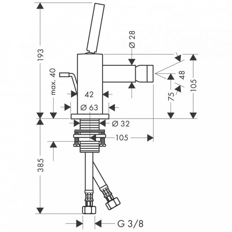 Смеситель для биде AXOR Citterio со сливным гарнитуром хром 39200000 Смеситель для биде AXOR Citterio со сливным гарнитуром хром 39200000
