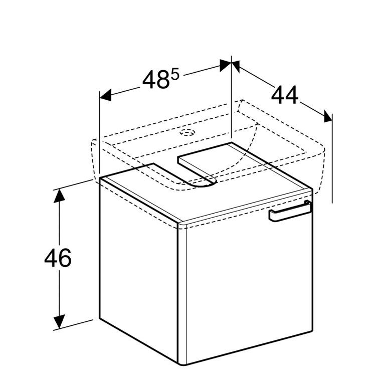 Тумба под раковину Geberit Renova Plan 485 мм, с одной дверцей, белый [879150000]