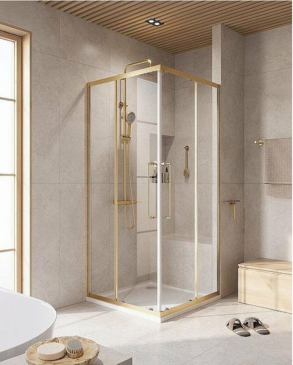 Душевой уголок Cezares Relax-304 90x90 RELAX-304-A-2-90-C-BORO профиль Брашированное золото стекло прозрачное