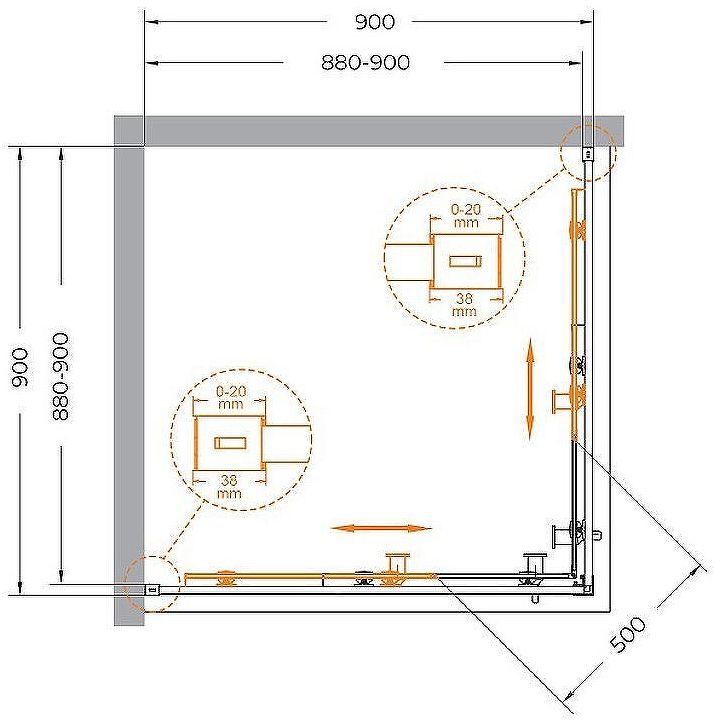 Душевой уголок Cezares Relax-304 90x90 RELAX-304-A-2-90-C-BORO профиль Брашированное золото стекло прозрачное